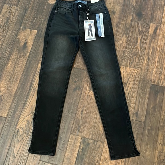 Button -Up High Rise Slim Straight Fit Jeans Black Wash Size 1/25 - Picture 3 of 12